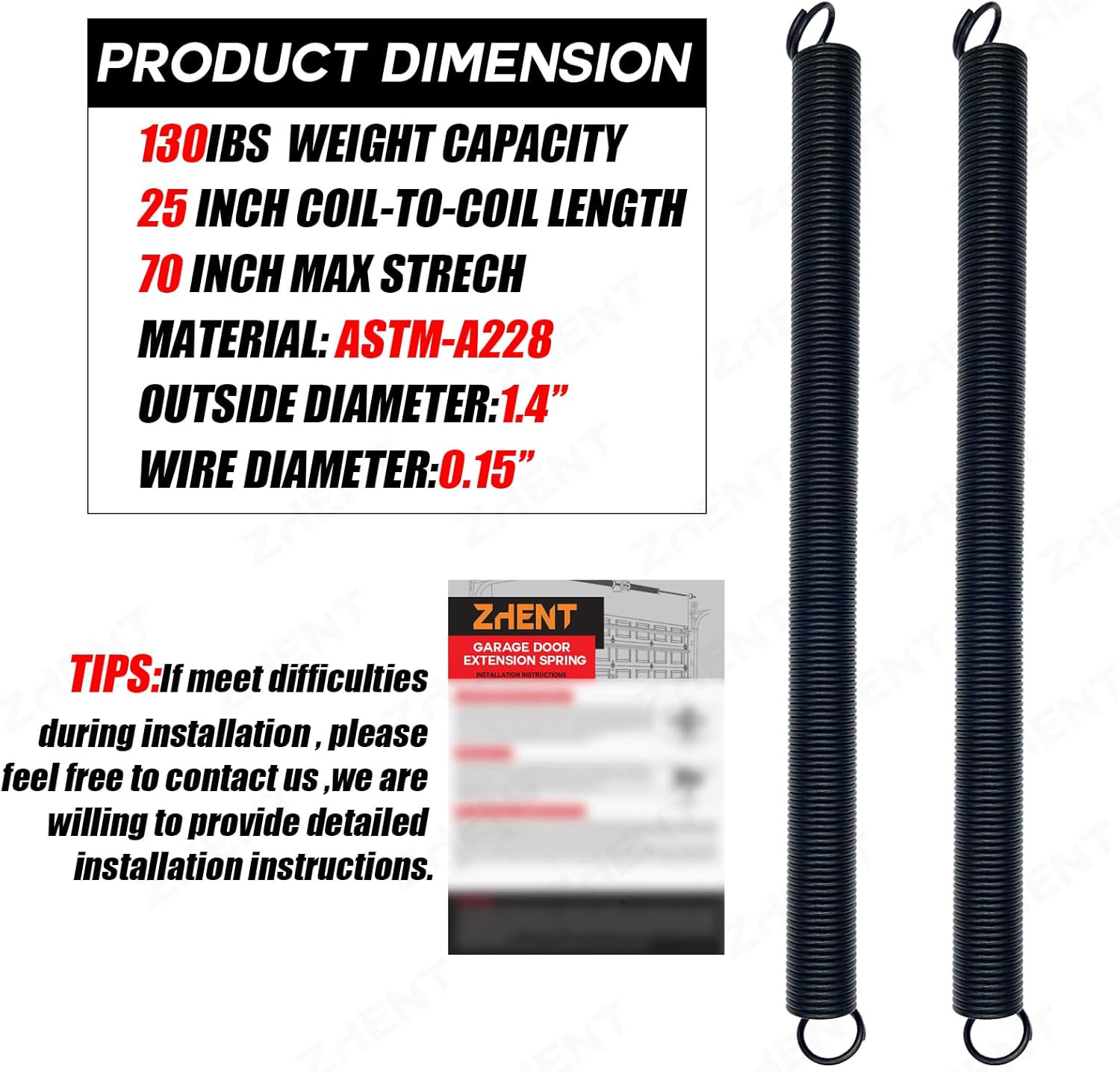 Garage Door Extension Springs Stretch Spring Heavy Duty Pair of 130 lbs gallery