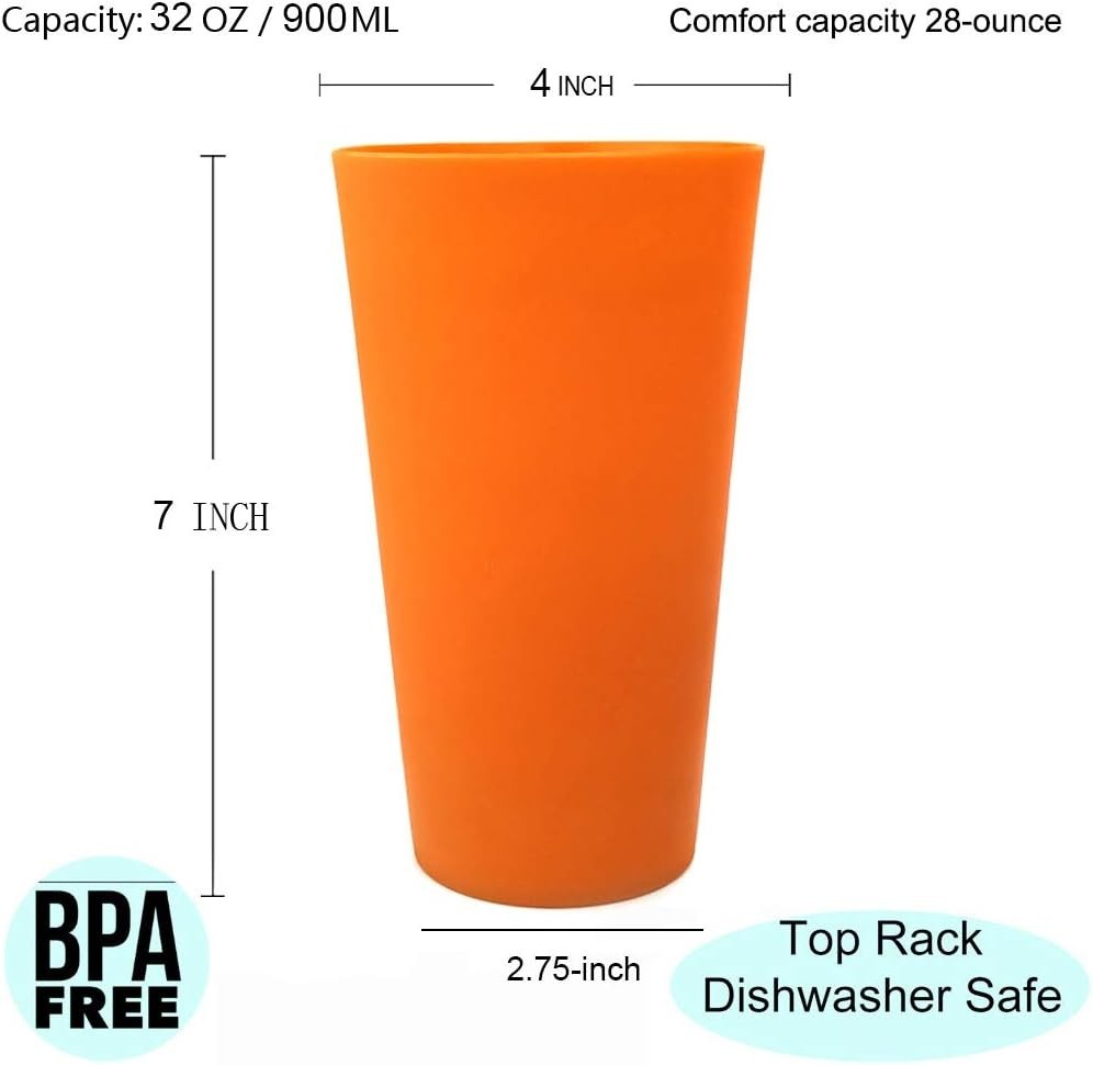 32-Ounce Plastic Tumblers Large Drinking Glasses, Set of 6 Multicolor gallery