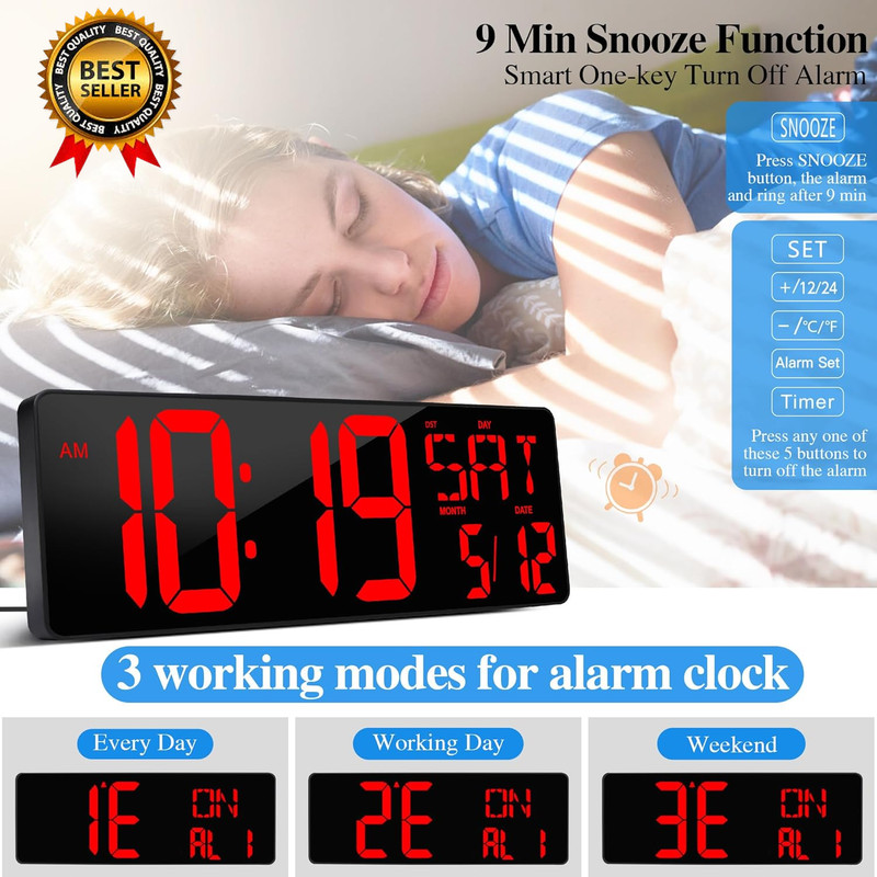 17.2" Large Digital Wall Clock Large Display with Remote Control | Timer with Te gallery