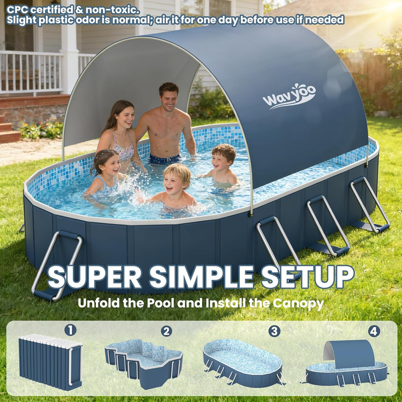 Foldable Pool with Canopy, 10Ft Noninflatable Oversize Thickened Foldable Swimmi gallery