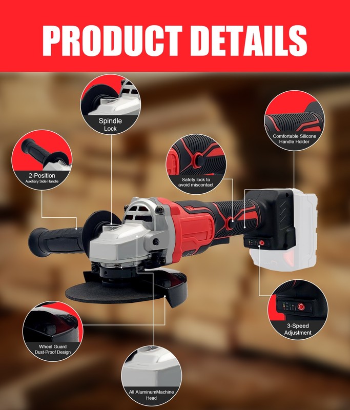 Cordless Angle Grinder for Milwaukee 18V Battery, 11000 RPM w/Speeds (Tool Only) gallery