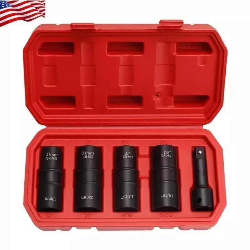 1/2" Dr. 5pc Thin Wall Flip Impact Socket Set For CAR RIMS TIRES LUG NUTS Tool