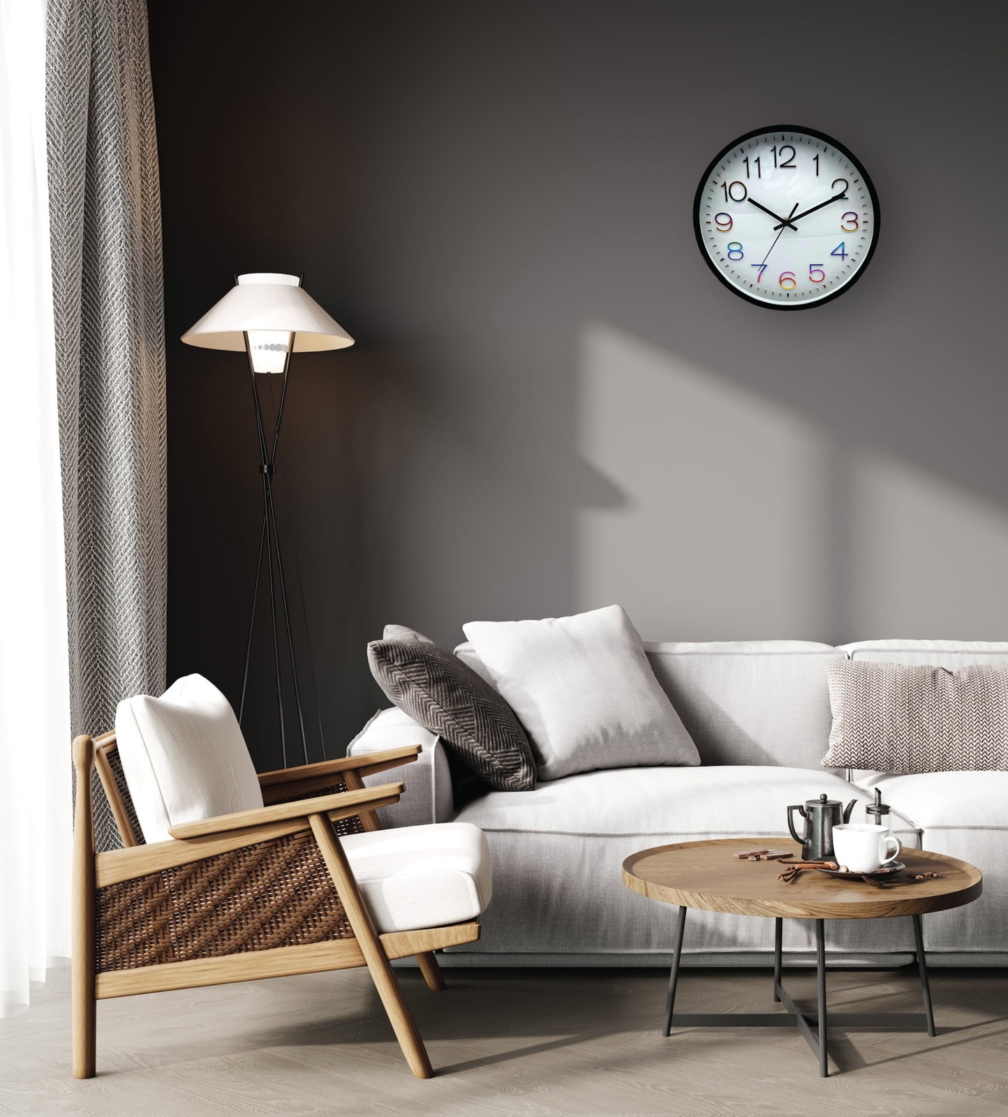 12" Modern Wall Clock, Multicolor Numbers gallery