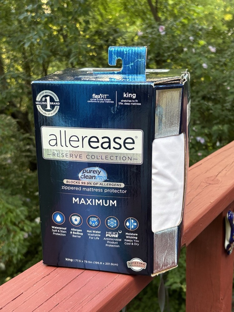 New $80 AllerEase Maximum Allergy Waterproof Mattress Protector  King Size
