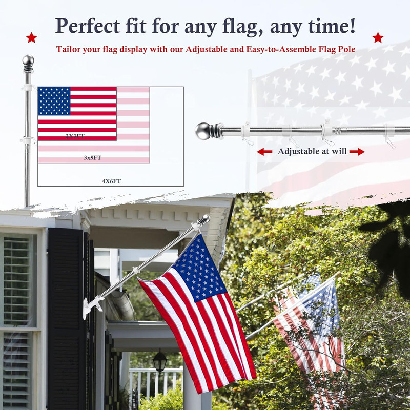 5 FT Flag Pole for Kit, Tangle Free Spinning Weather Resistant Rustproof Metal gallery