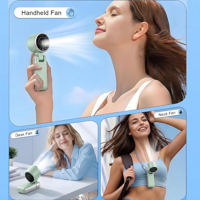 Mini Portable Rechargeable Handheld/Neck Fan/Desktop, Digital Display, 5-Speed gallery