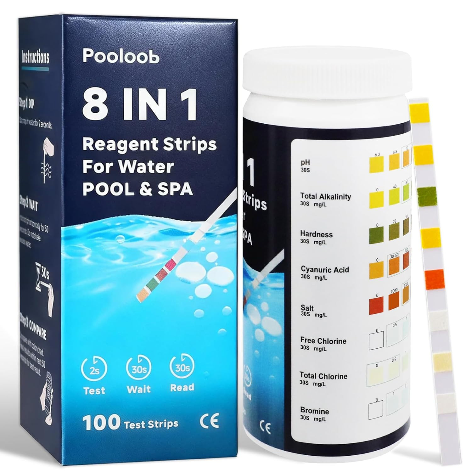8-In-1 Pool and Spa Test Strips, 100 Count Water Testing Kit for Saltwater & Chl gallery