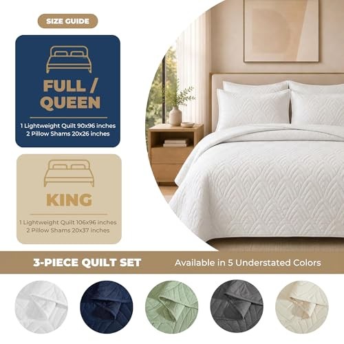Weston - Soft Bed Summer Size Comforter Quilt Set, Lightweight King White Boho gallery