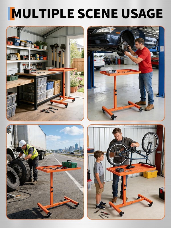 Rolling Tool Tray with Wheels Adjustable Height Mobile Work Table 220Lb Capacity gallery