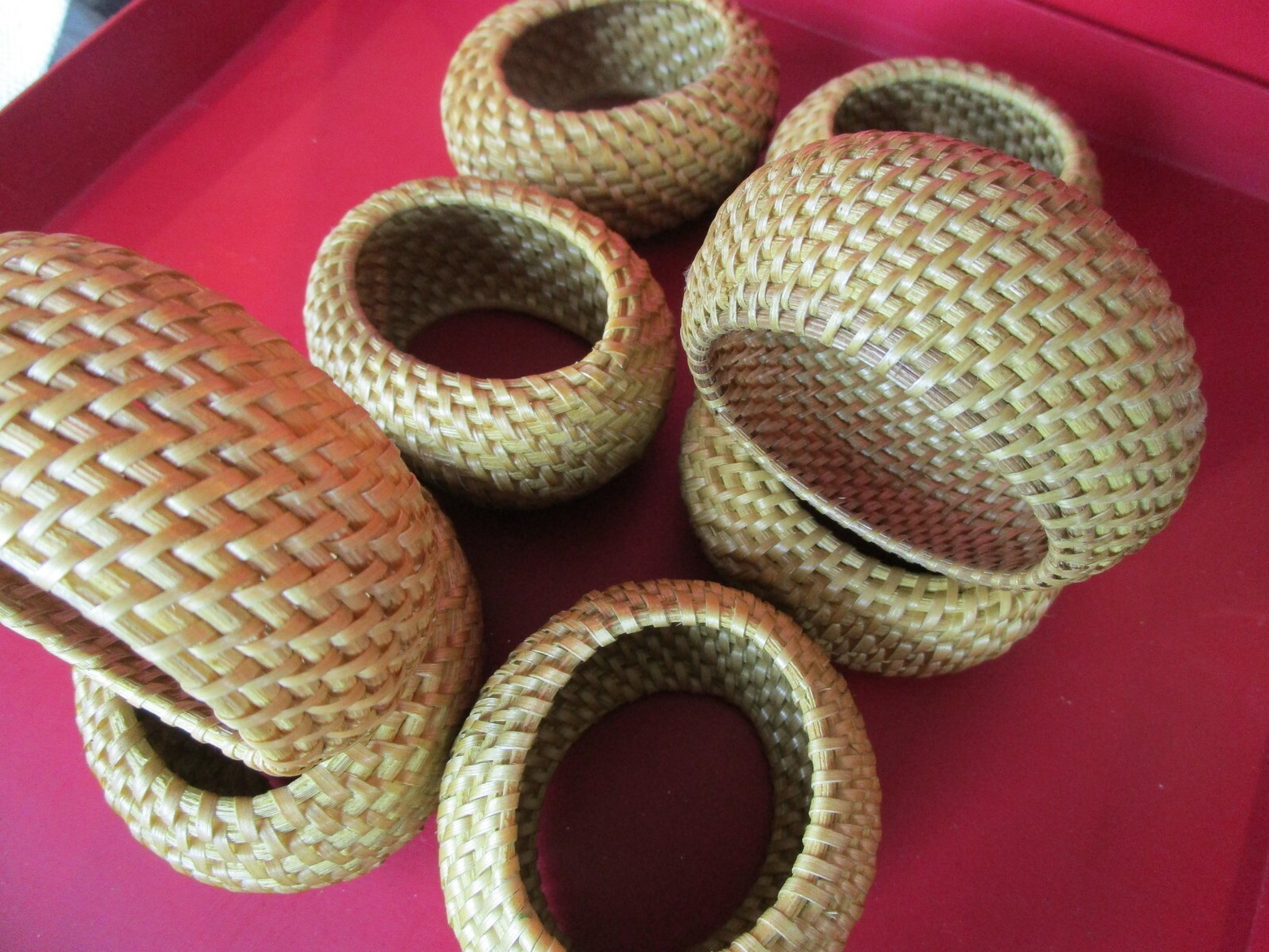 Pottery Barn Natural woven green olive Napkin Rings Set of 8 New wo tag gallery