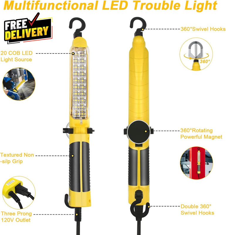 LED Trouble Light Handheld Corded Work Lights with Strong Magnet Double Swivel.. gallery