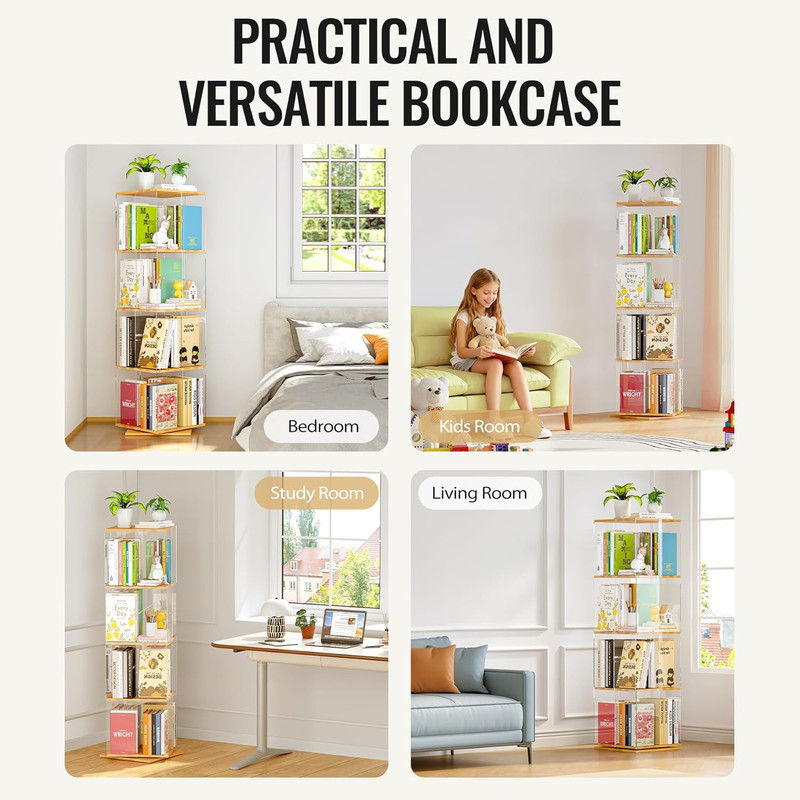 TAKEKIT Rotating Bookshelf, 360 Degree Revolving Bookcase, 4-Tier Spinning Books gallery
