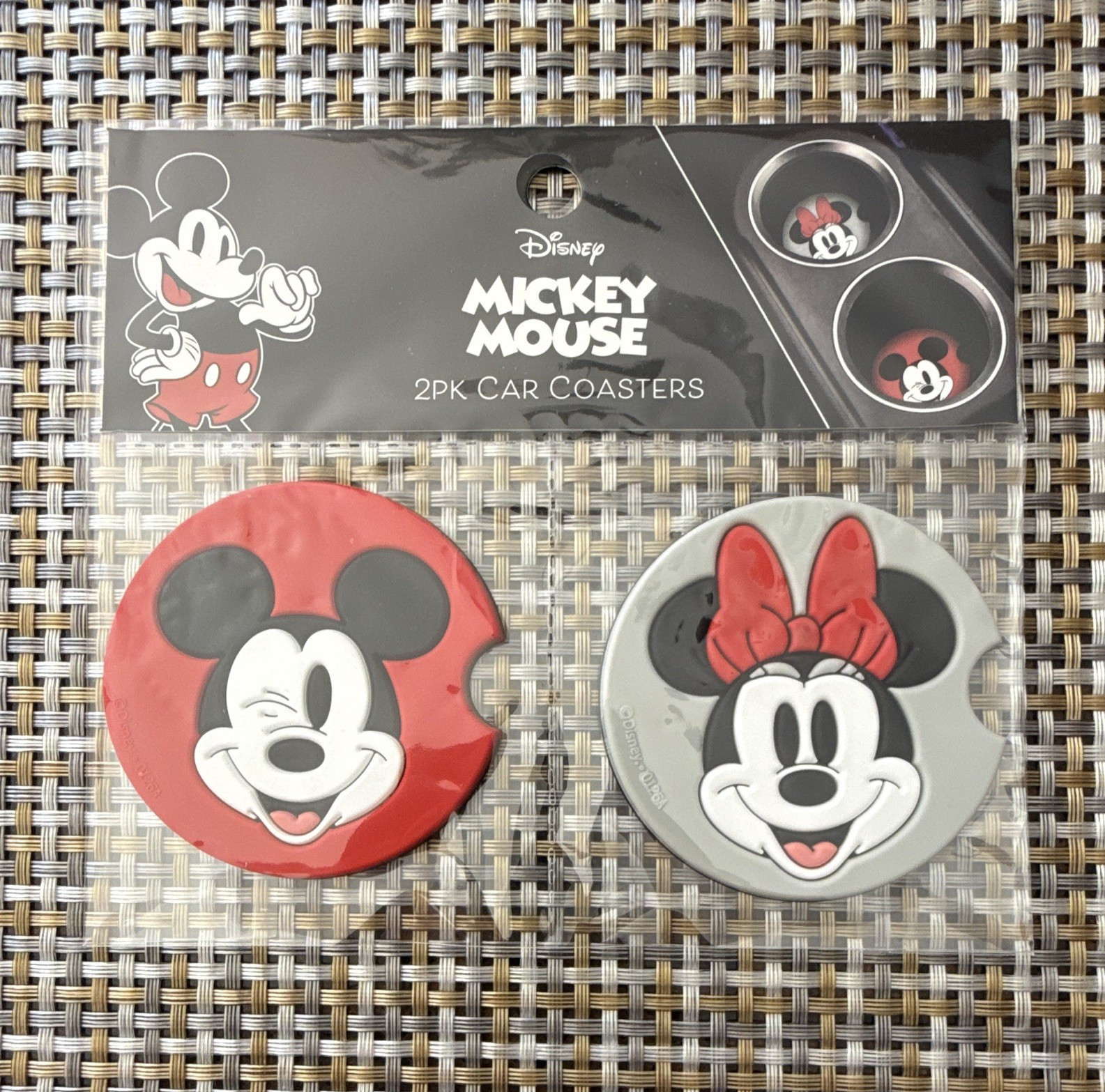 Disney Mickey & Minnie Mouse 2-Pack Slip-Proof Round Car Coaster Set gallery
