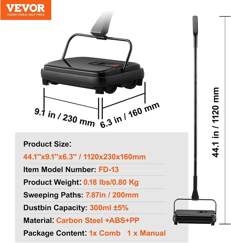 Compact Manual Carpet Sweeper for Pets - 180-Degree Rotation & Easy Cleaning gallery