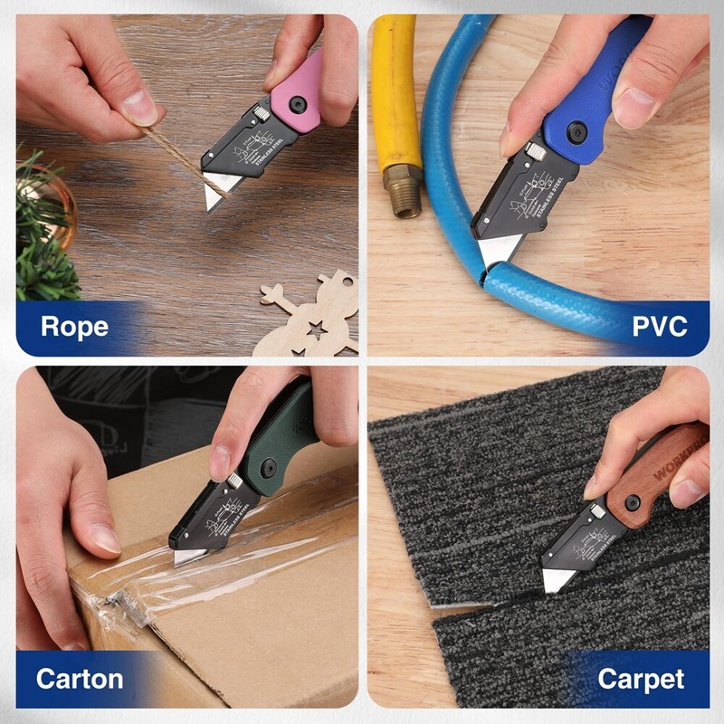 WORKPRO Folding Utility Knife G10 Handle Box Cutter Quick Change Blade 10 Blades gallery