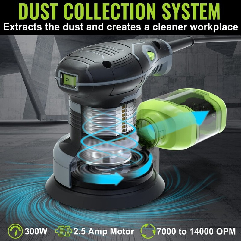 5" Random Orbit Sander 6 Variable Speeds 7000 to14000 RPM 2.5Amp Electric Sander gallery