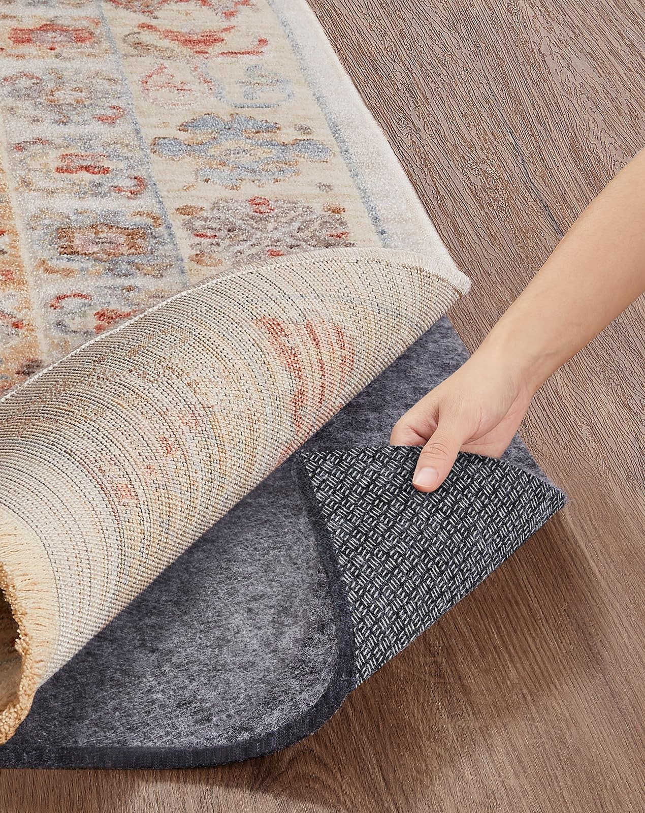 Veken Non Slip Cushioned Rug Pad Gripper, Felt 2' x 3' (Rectangular), Grey gallery