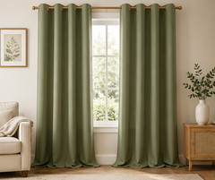 Sage Green Curtains Grommet Window Panels 52″x108″ Textured Linen Look 2 Pcs