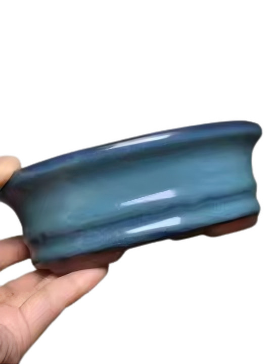Rectangle Shohin Bonsai / Succulent Pot 5.9"x 4.2"x 1.6" - Blue Glazed gallery