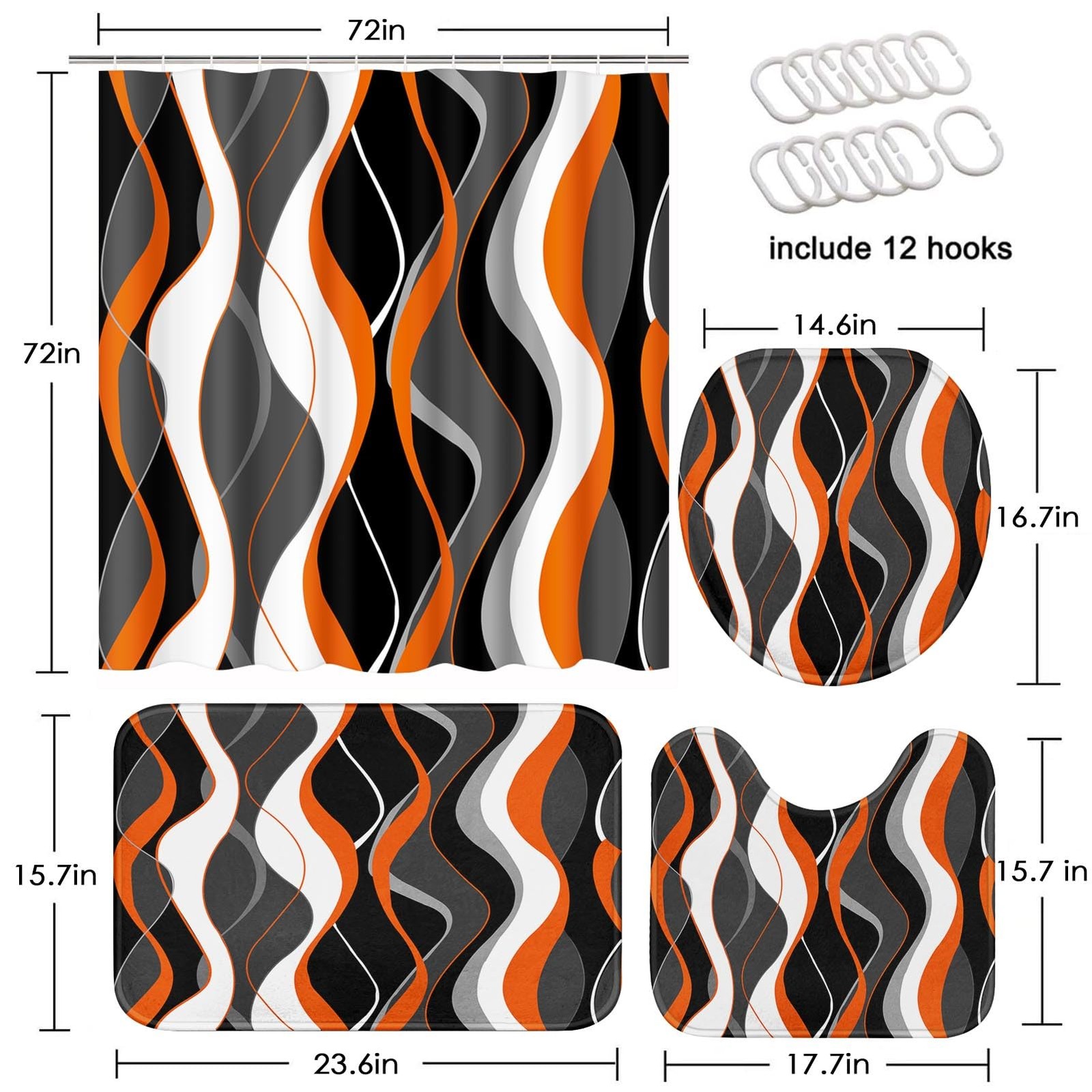 Geometric Orange Shower Curtain Set with Rugs Black and Gray Modern Orange Ba... gallery