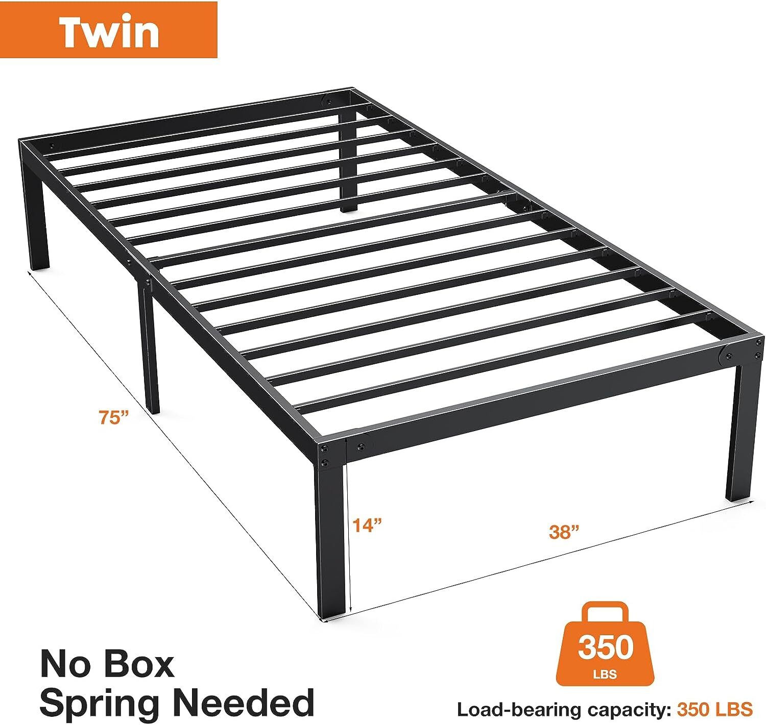 14 Inch Heavy Duty Metal Platform Bed Frame Twin Size Sturdy Steel Slat Support gallery