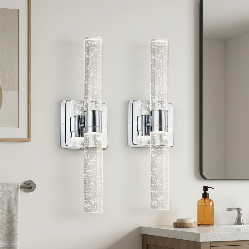 2 Pack 17 inch Chrome Crystal Wall Light Modern Dimmable Sconce Indoor Fixture gallery