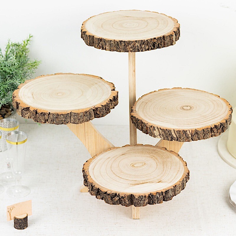 BROWN 15" Round 4 Tier Round Natural Wooden Cupcake Dessert STAND Party Events gallery