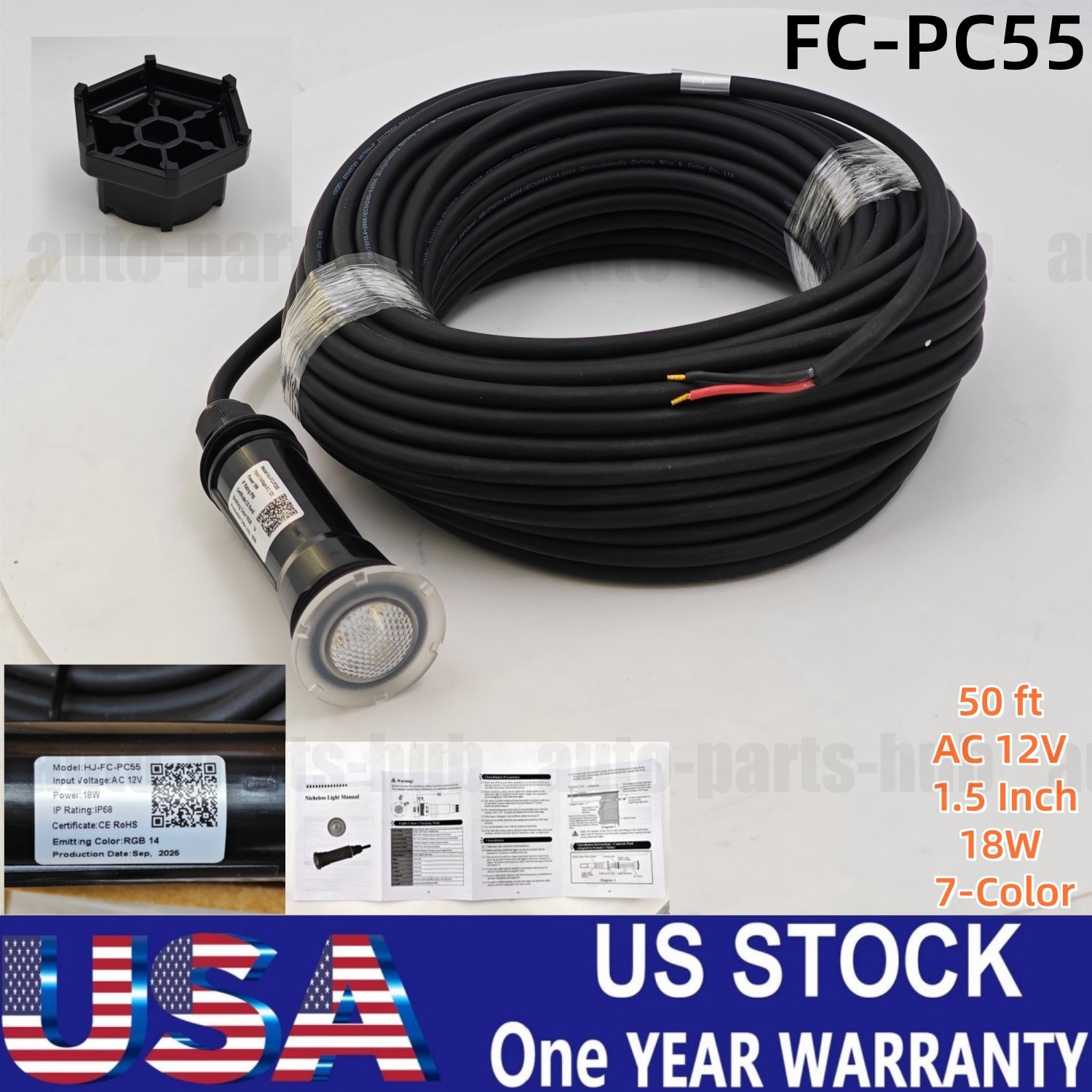 50ft 18W 12V LED RGB 1.5'' Pool Light For Pentair GloBrite Pentair Intelli Touch gallery