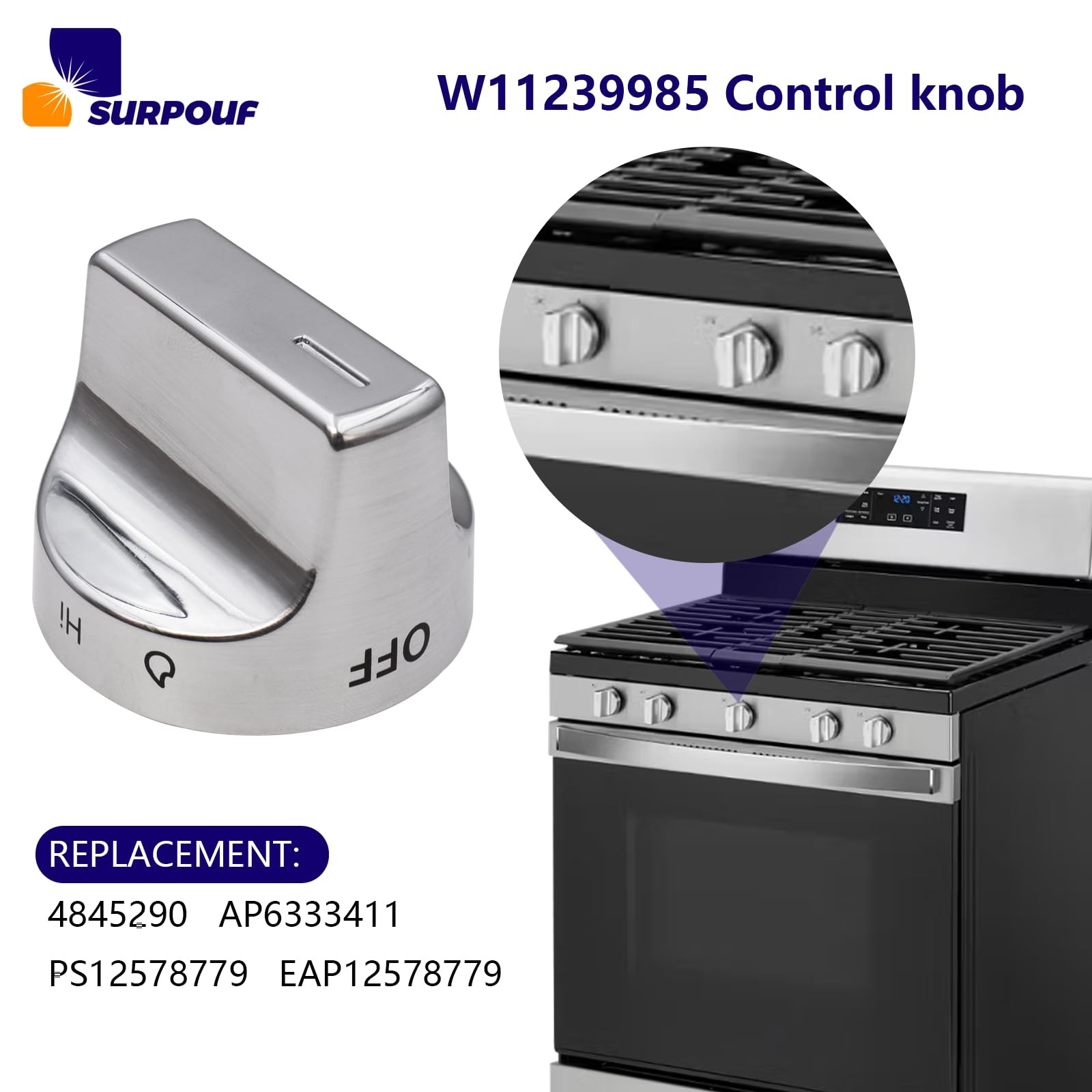 W11239985 Control Knob w10850015 Compatible With Whirlpool Gas Ranges Sliver gallery