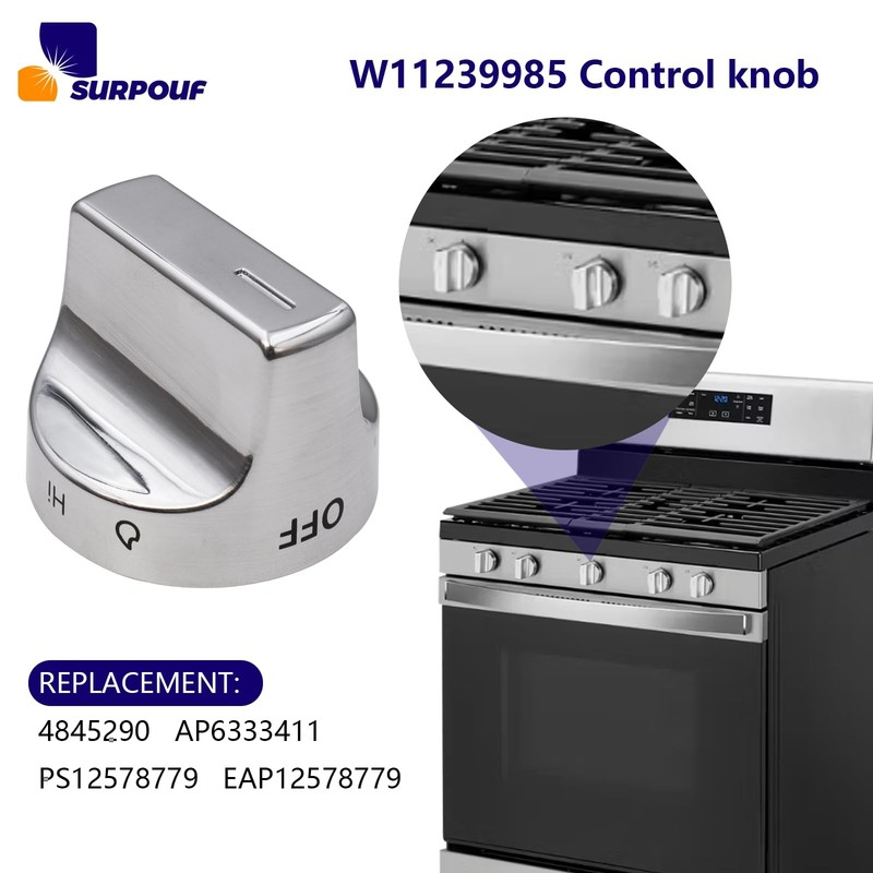 W11239985 Control Knob w10850015 Compatible With Whirlpool Gas Ranges Sliver gallery