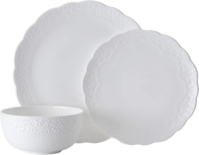 Abigail 12-Piece Lightweight Chip-Resistant Bone China Dinnerware Set, White gallery
