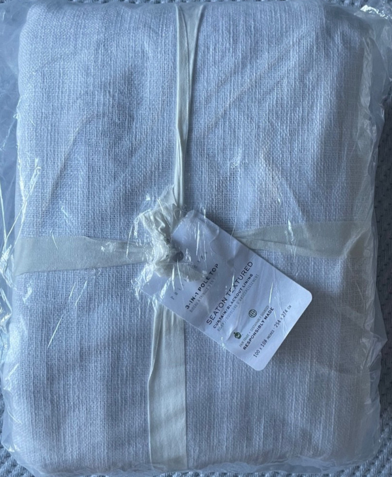 NEW $359 POTTERY BARN Seaton Textured Cotton Blackout 3in1 Curtain 100"x108" Wht gallery