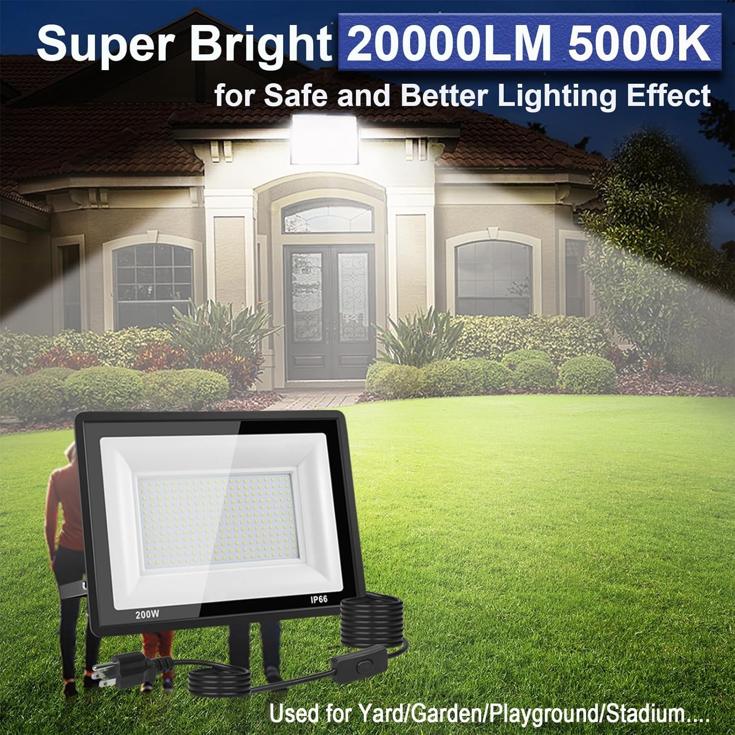 200W LED Flood Light Outdoor, 20000LM Waterproof Security Work Light Plug-In gallery