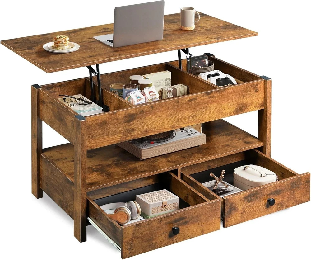 Coffee Table, Lift Top Coffee Table with 2 Drawers, Large Storage and Open Shelf gallery
