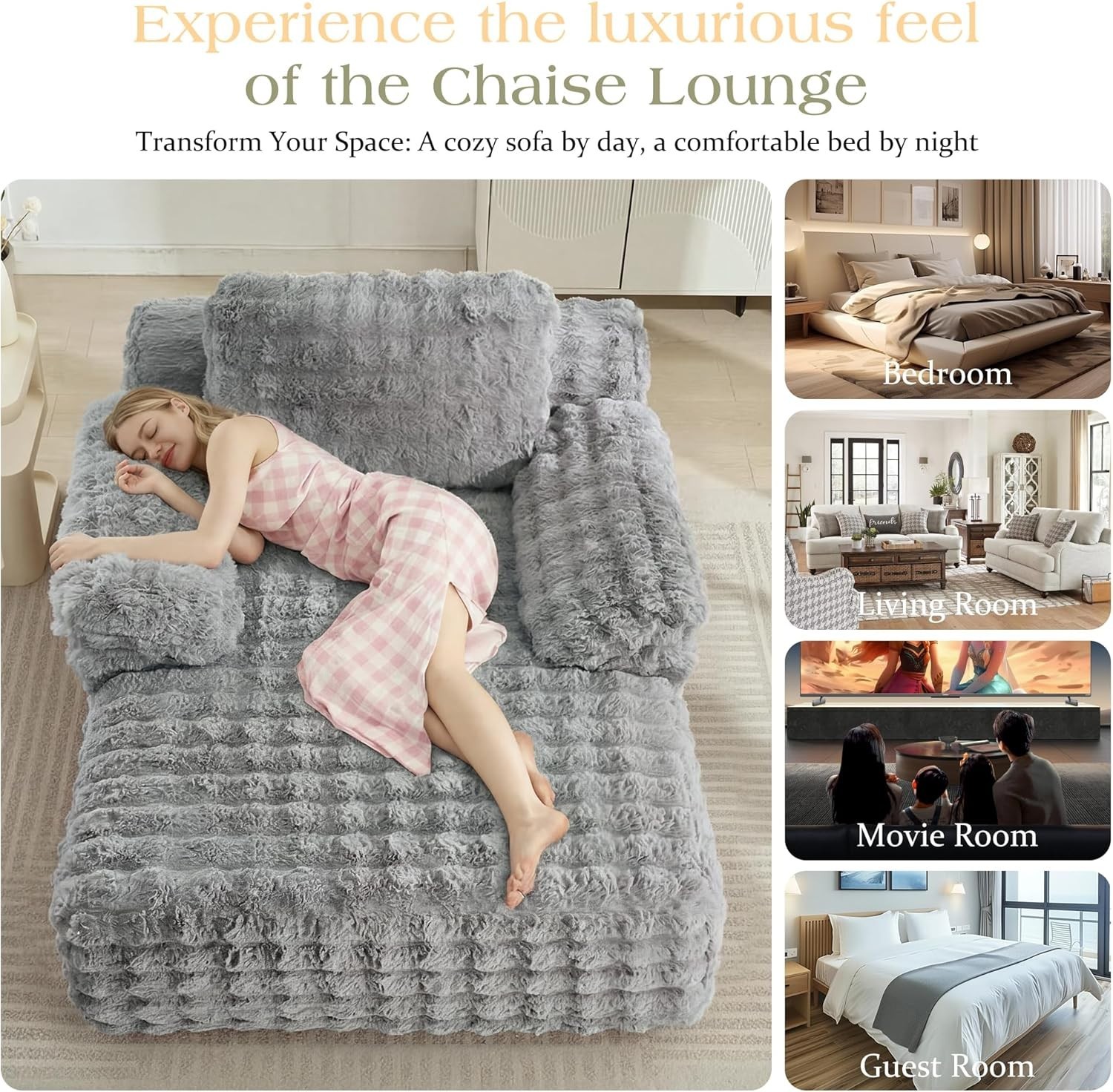 Upholstered Oversized Chaise Lounge Chair Sleeper Sofa with Soft Pillow&Armrest gallery