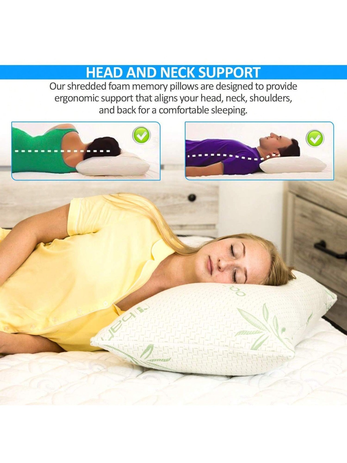 BAMBOO Pillows 2 Pack King Queen Size Memory Foam Pillows Cooling Bed Pillow NEW gallery