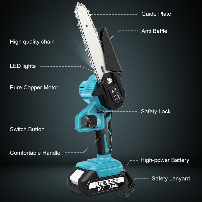 6" Electric Mini Chainsaw Cordless Handheld Saw 2 Battery + 2 Chains for Makita gallery