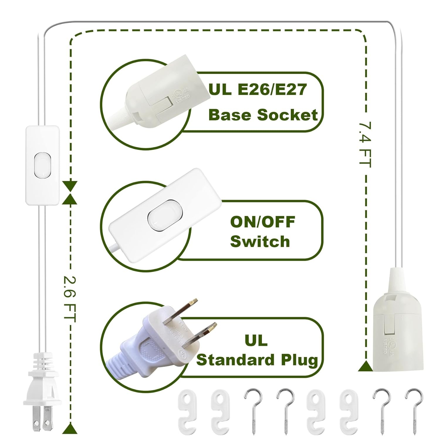 E26 E27 Light Bulb Socket with 10Ft Plug in Pendant Light Cord Hanging Fixture gallery
