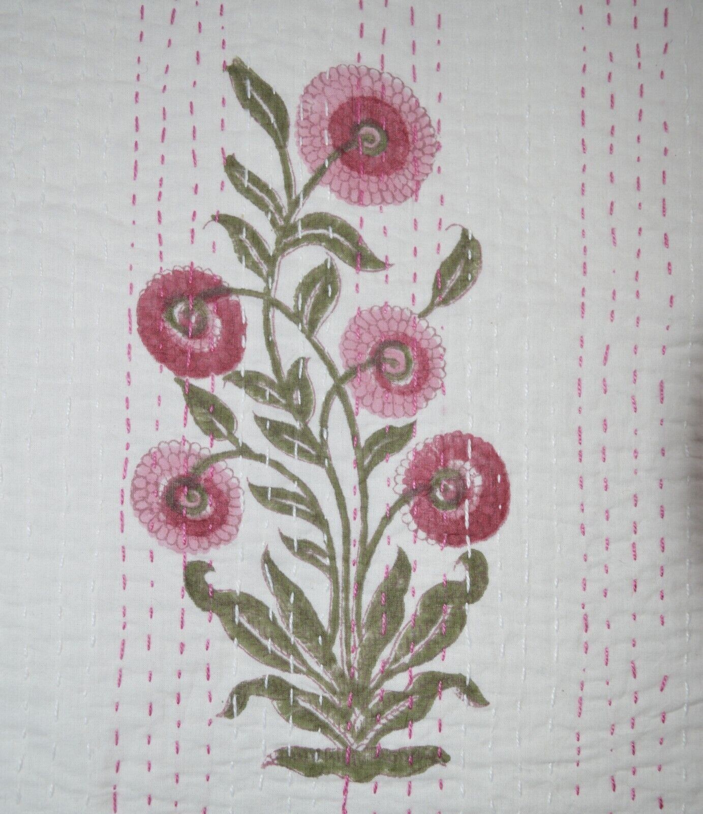 Indian Hand Block print kantha Quilt Throw Bedding Bedspread Quilt King Size gallery