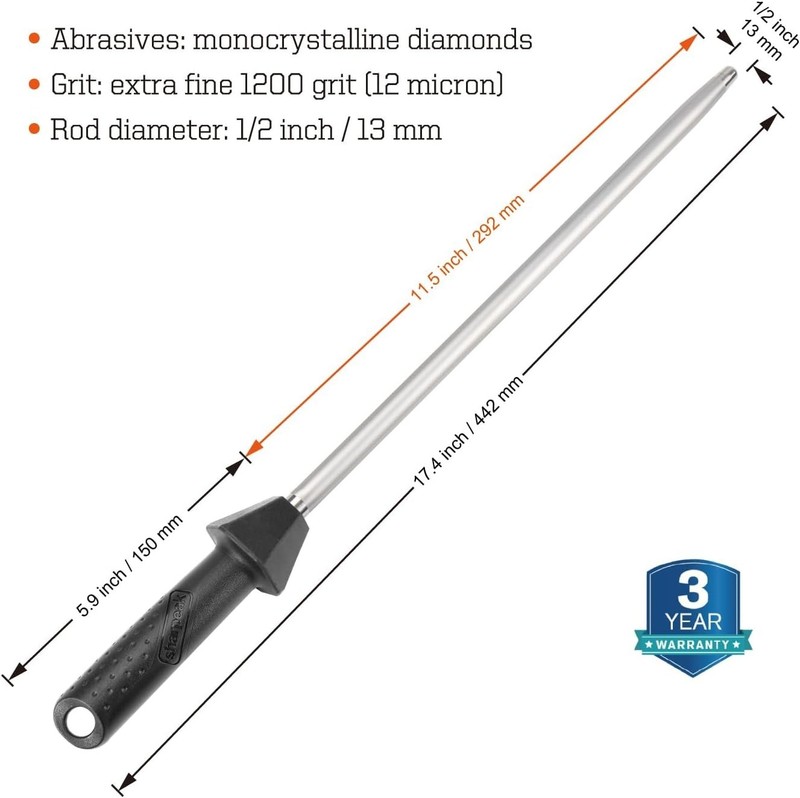 SHARPAL 12-Inch Extra Fine Diamond Sharpening Rod with Angle Guides for Knives gallery