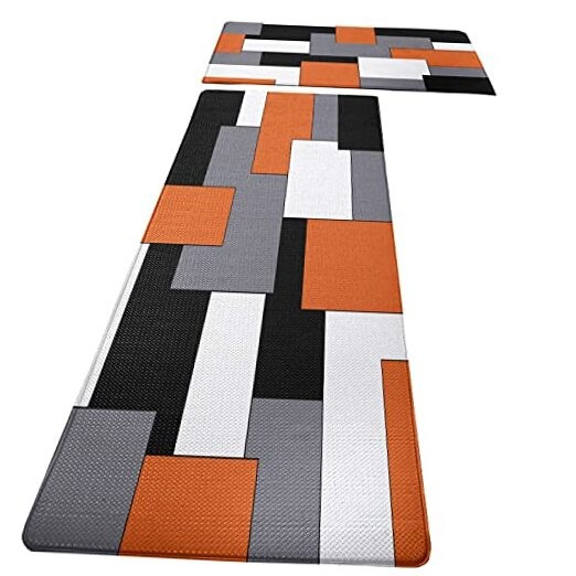 Orange Black Grey White Kitchen Rugs and Mats Set of 2 Cushioned Anti Fatigue gallery