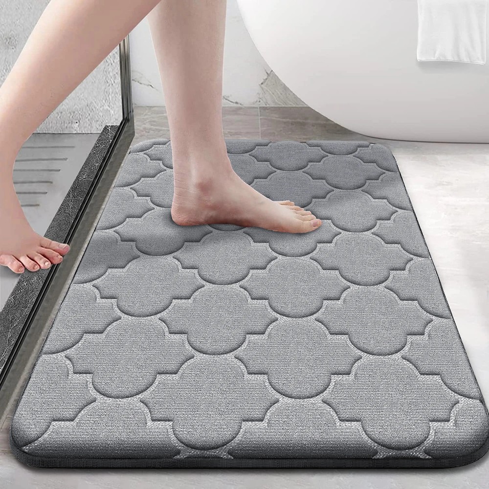 Embossed Bathroom Bath Mat Non Slip Absorbent Thick Sponge Rug 40x60cm Gray