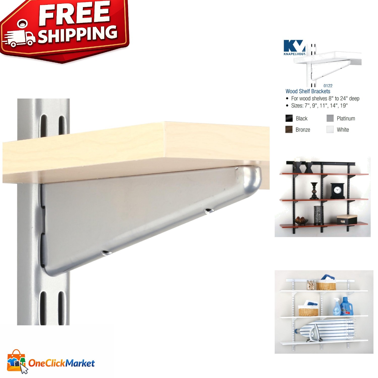 Modern 7-Inch Alloy Steel Shelf Bracket with 490 lbs Capacity - Platinum Finish gallery