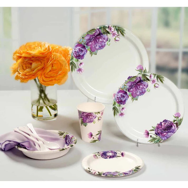 Nicole Home White Paper Cups Hot Cold Peony 12 oz 24 Count Floral Design Party gallery