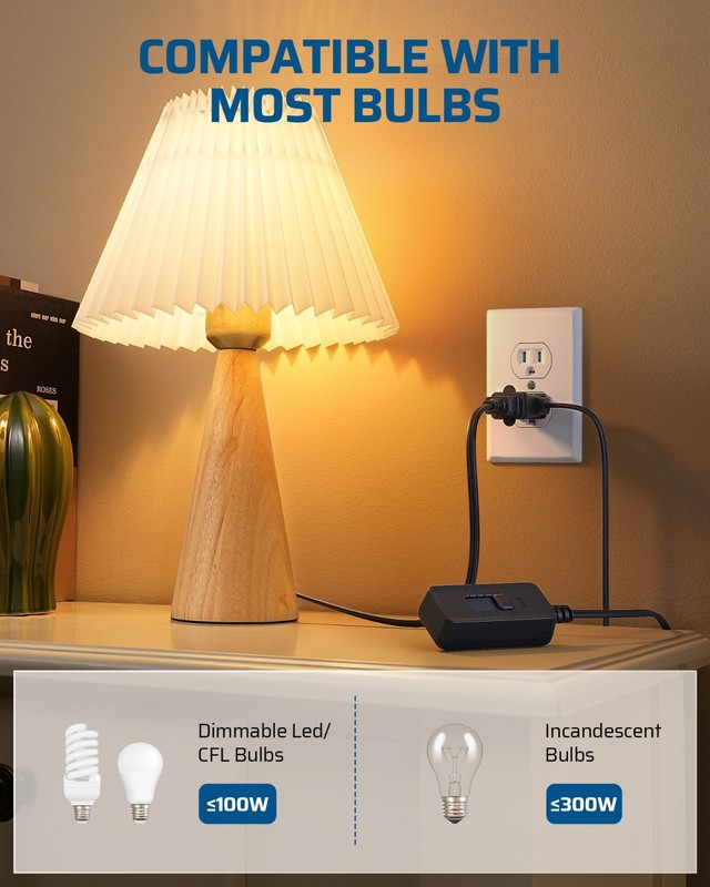 DEWENWILS Plug in Light Dimmer Switch For Dimmable LED Lights 6.6 ft Cord Black gallery