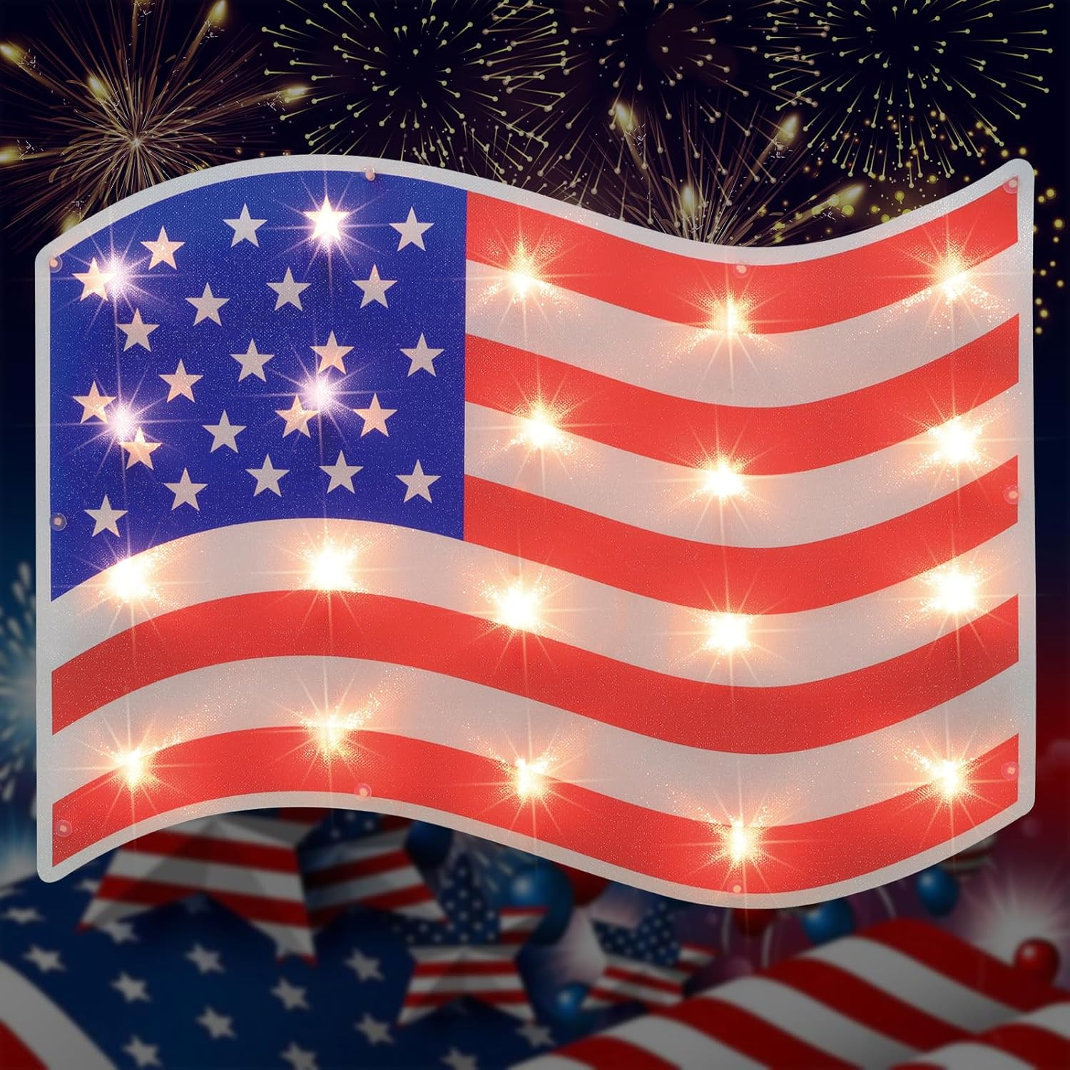 17.3'' Lighted American Flag Window Silhouette Decoration, Plug-In Red White Blu gallery
