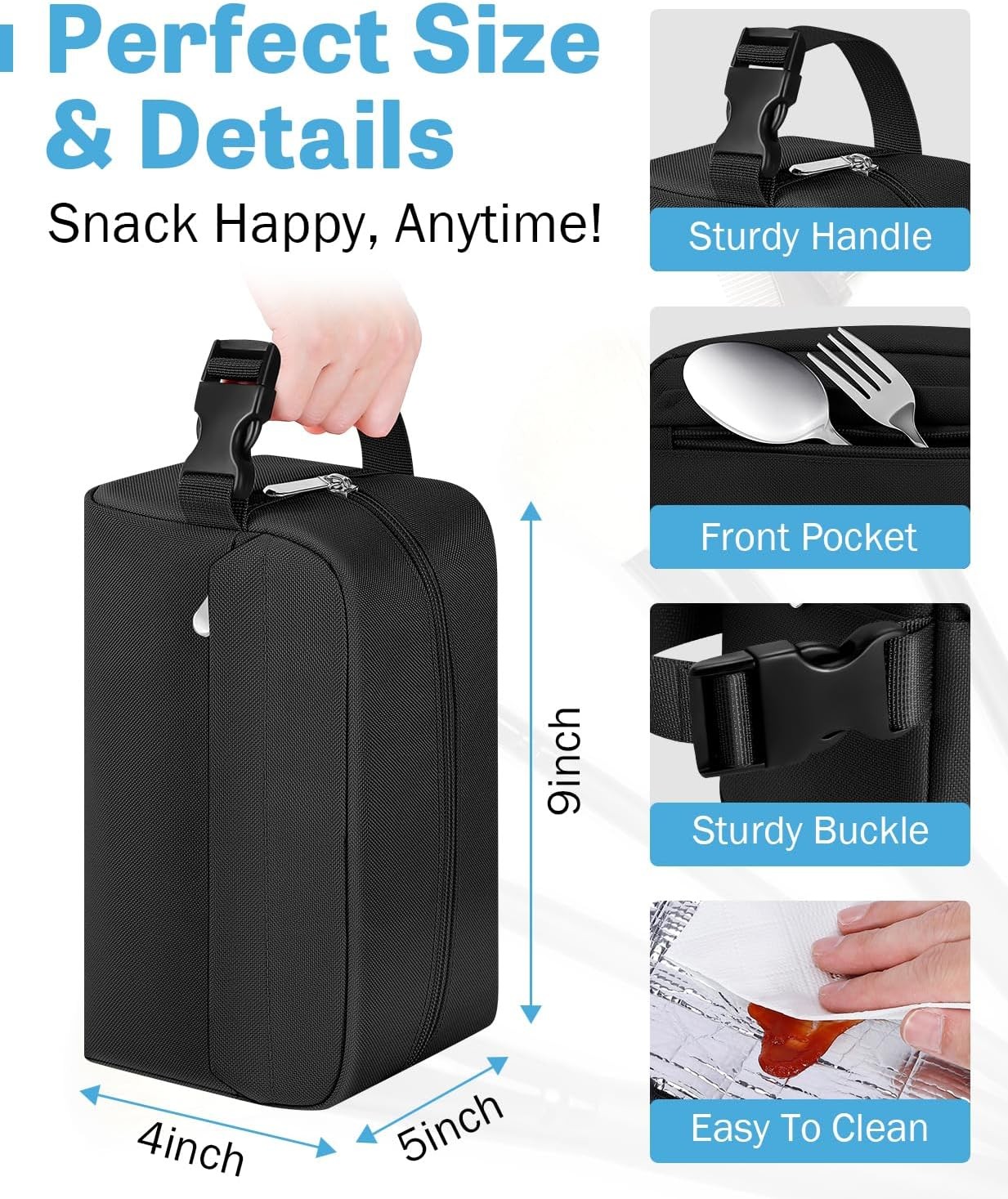 Insulated Lunch Box,Foldable, Compact Lunch Bag, Black,5-Can Capacity (3 Liters) gallery