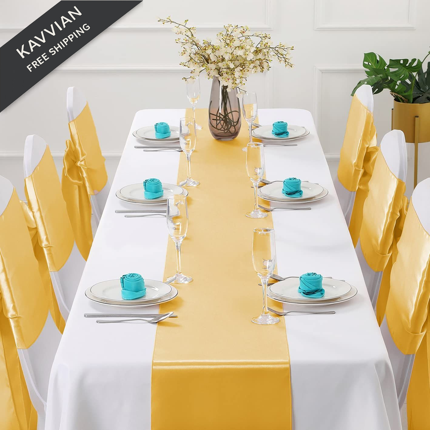 Horbaunal 2 Pack Yellow Gold Satin Table Runner 12 x 108 12 x 108 inch, gallery