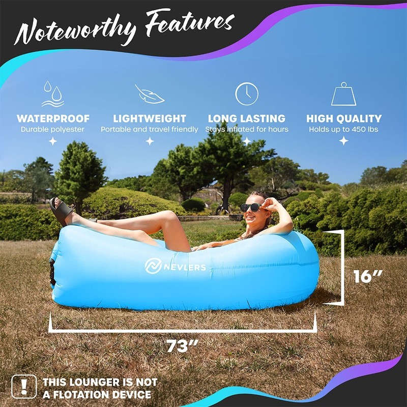 Mockins Inflatable 2 Pack Pink & Blue Blow Up Lounger Beach Chair & Travel Bag gallery