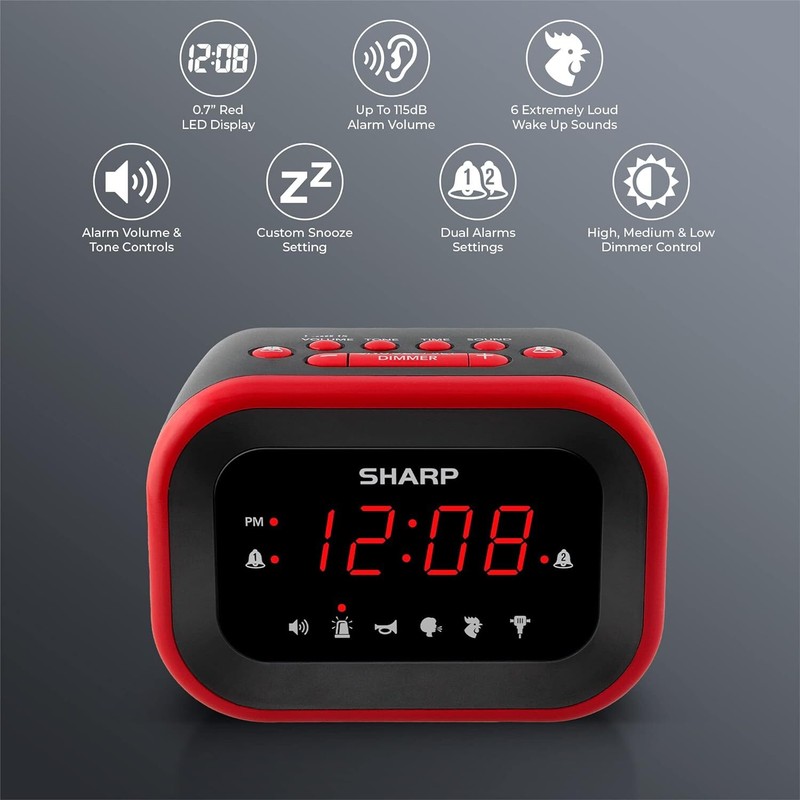 Extra Loud Alarm Clock 115Db Custom Volume Tone 6 Sounds Snooze Dimmer Control gallery